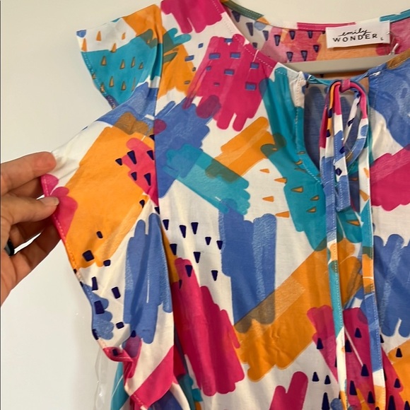 Ruffled Flutter Sleeve Blouse in Pink and Blue - Picture 3 of 9